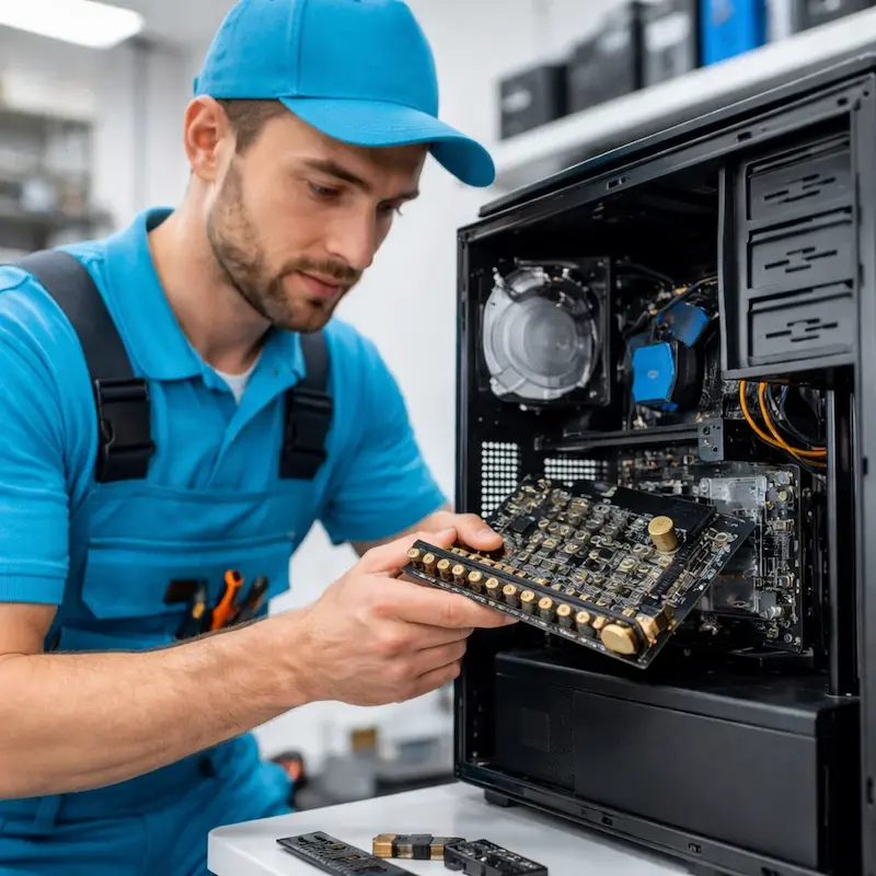 Мастер устанавливает звуковую карту на ПК в Иваново